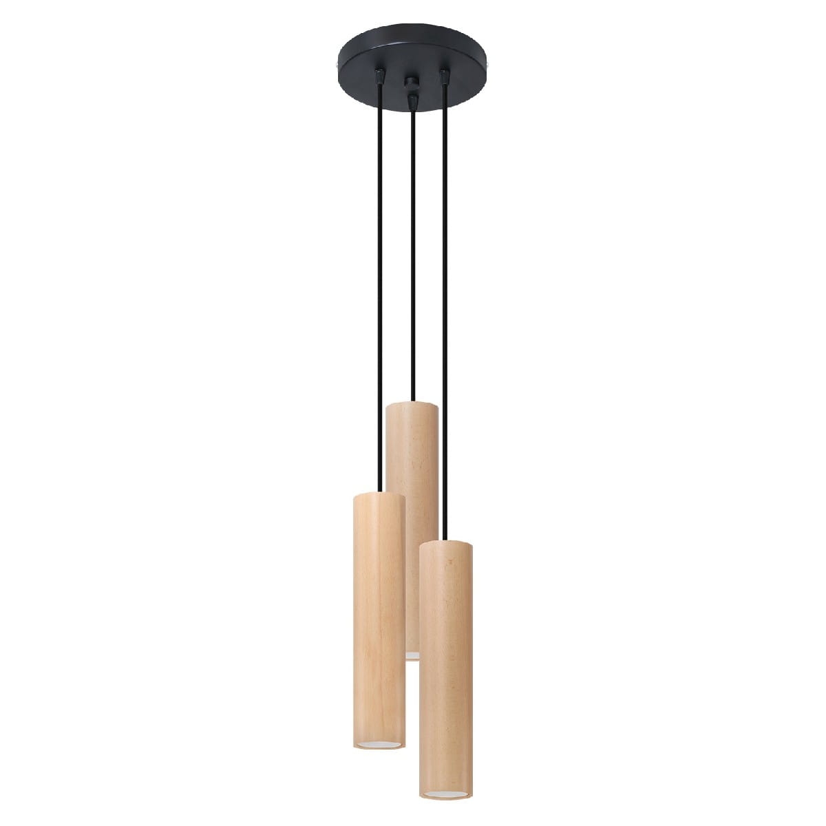 Lampa tuba potrójna wisząca LINO naturalne drewno