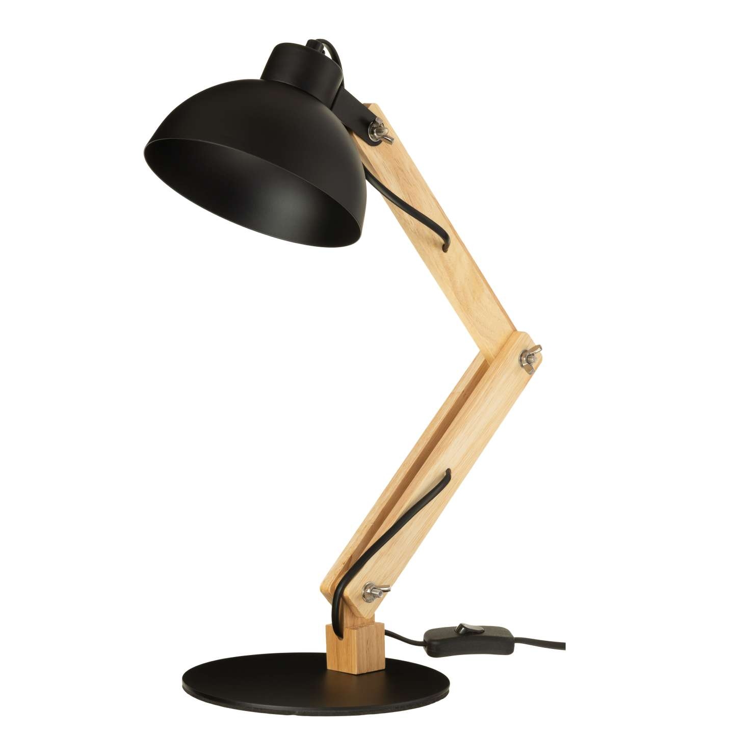 Lampka na biurko drewniana czarna ruchoma E27