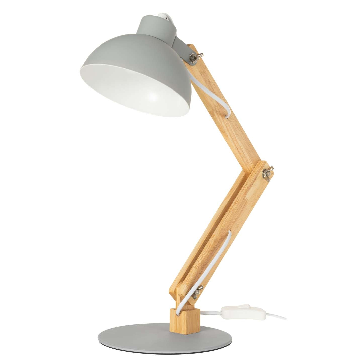 Lampka biurkowa szara drewniana ruchoma E27
