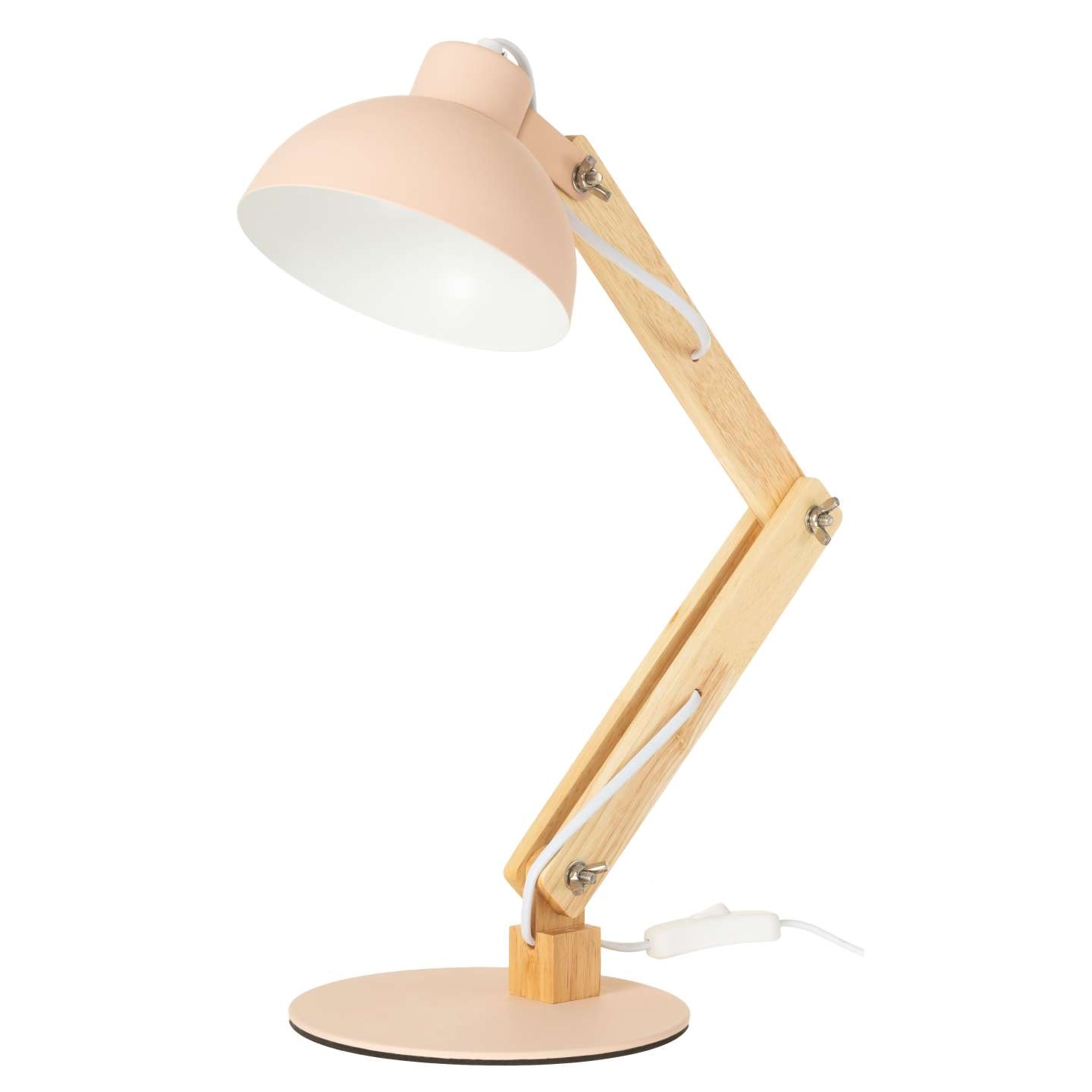 Lampka biurkowa różowa drewno ruchoma E27