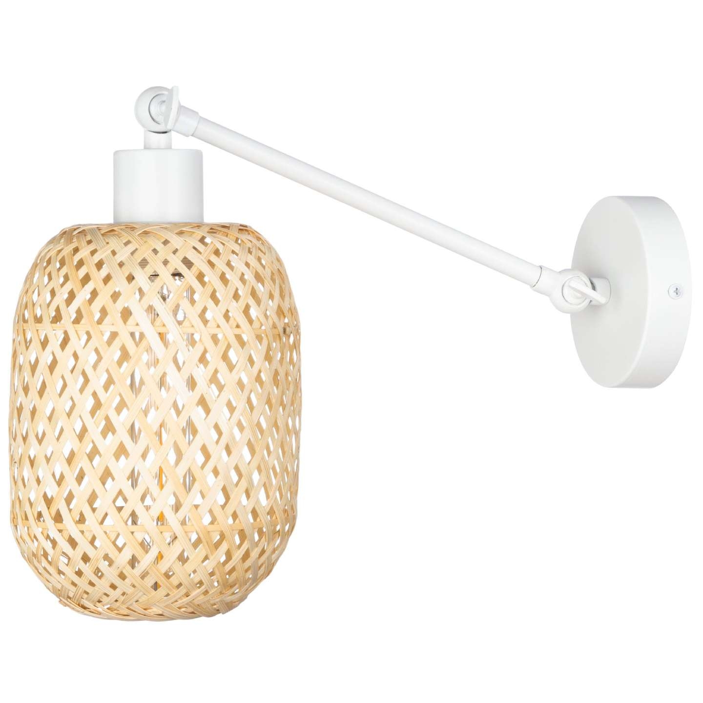 Kinkiet bambusowy na białym metalowym ramieniu BOHO E27