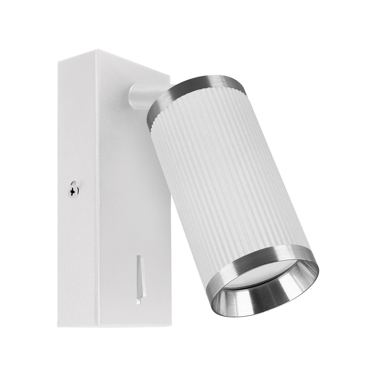 Biały kinkiet do sypialni z włącznikiem i ryflowanym wzorem FRIDA WLL 2xGU10