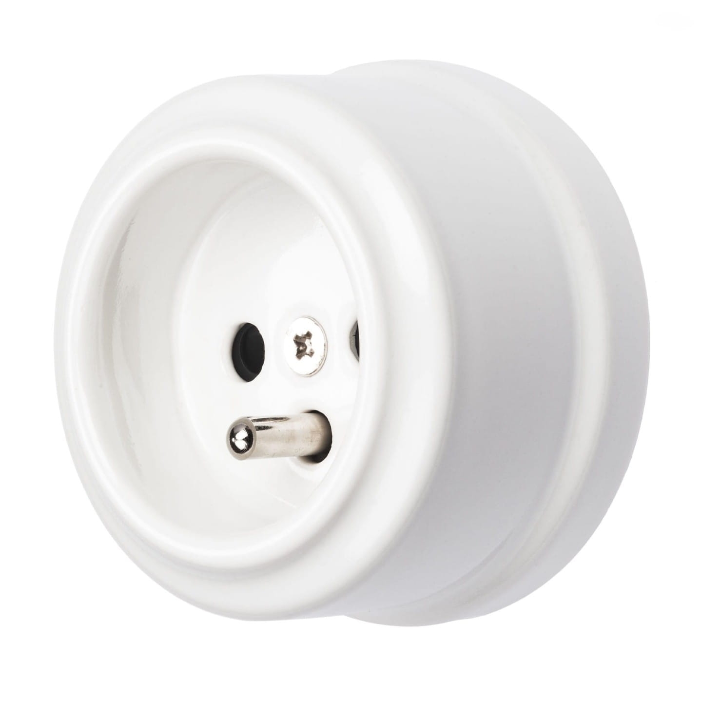 Gniazdko elektryczne ceramiczne białe natynkowe z uziemieniem