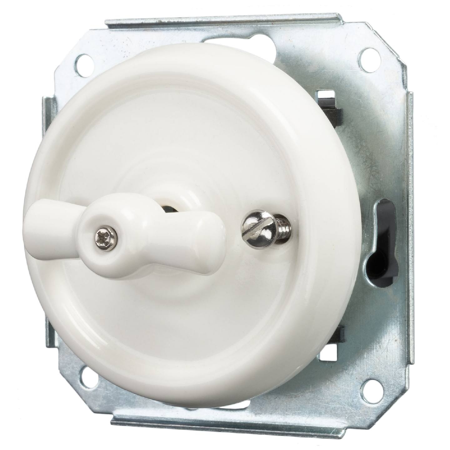 Włącznik retro ceramiczny biały obrotowy podtynkowy do ramki