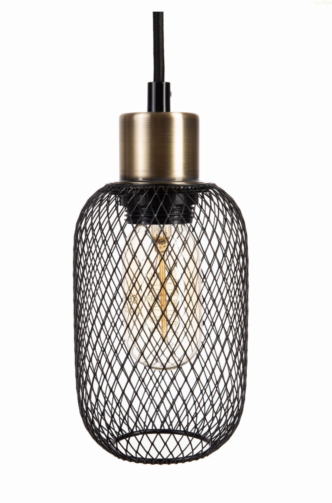 Lampa siatka metalowa czarno złota 1x E27 OWAL