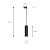 Lampa szynowa wisząca czarna tuba GU10 29 cm 1-fazowa - wymiary