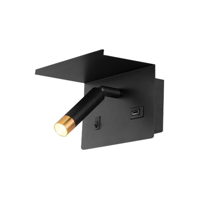 Kinkiet z półka i USB czarno złoty regulowany z włącznikiem Piero na żarówkę G9
