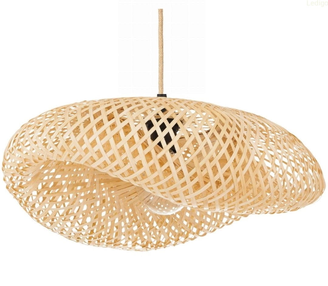 Bambusowa lampa wisząca na czarnym kablu jutowym duża