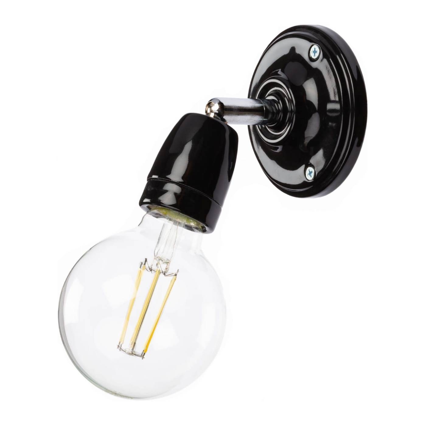 Kinkiet ceramiczny retro czarny na żarówkę E27