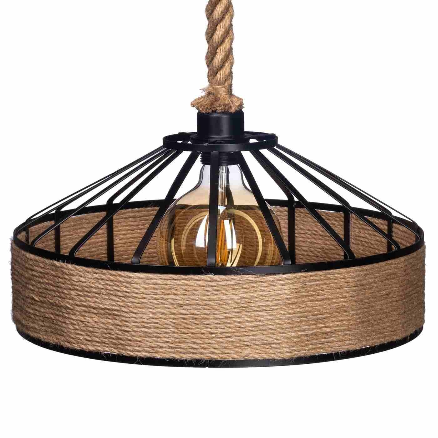 Lampa wisząca na sznurze jutowym metalowa 50cm 1xE27