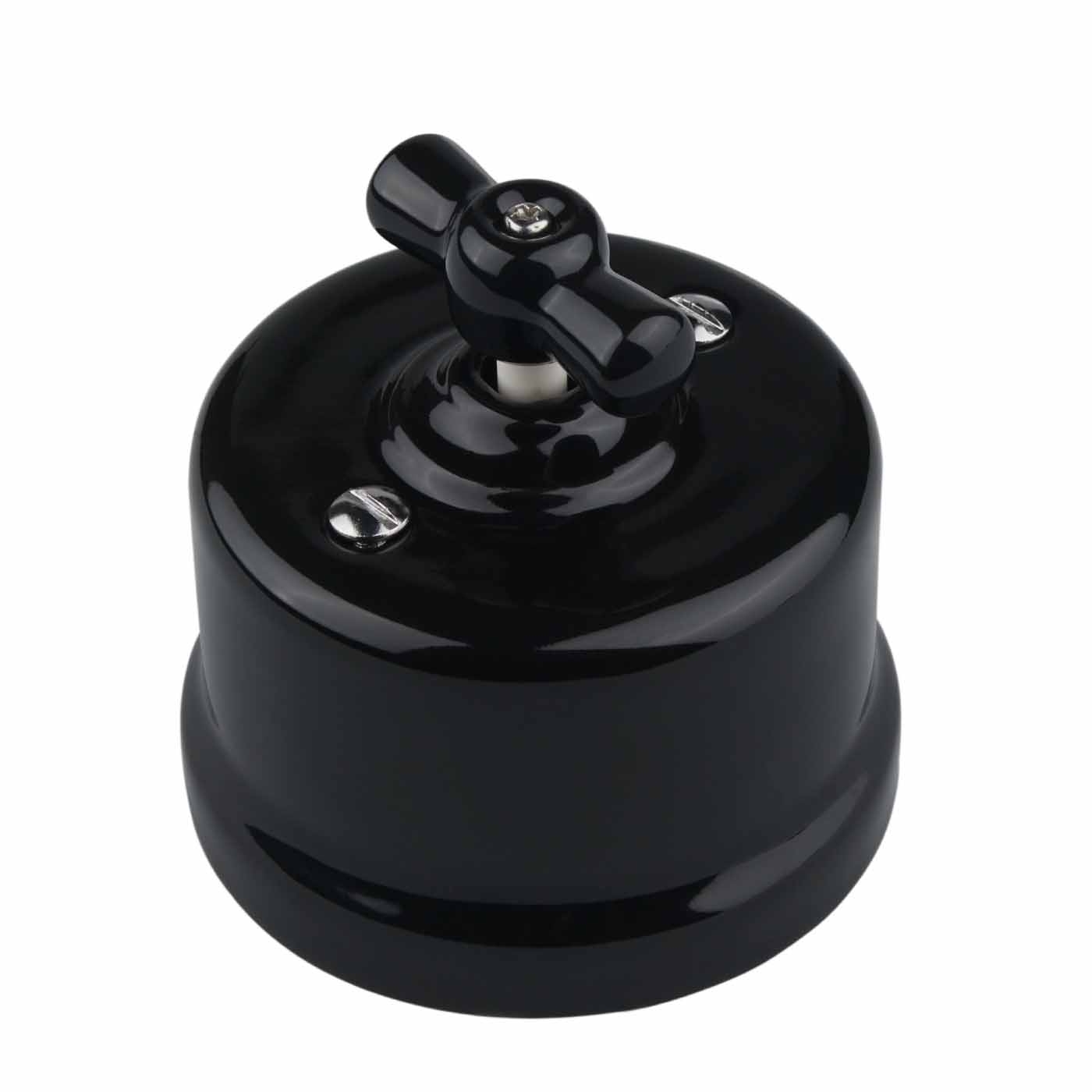 Włącznik obrotowy retro schodowy natynkowy czarny