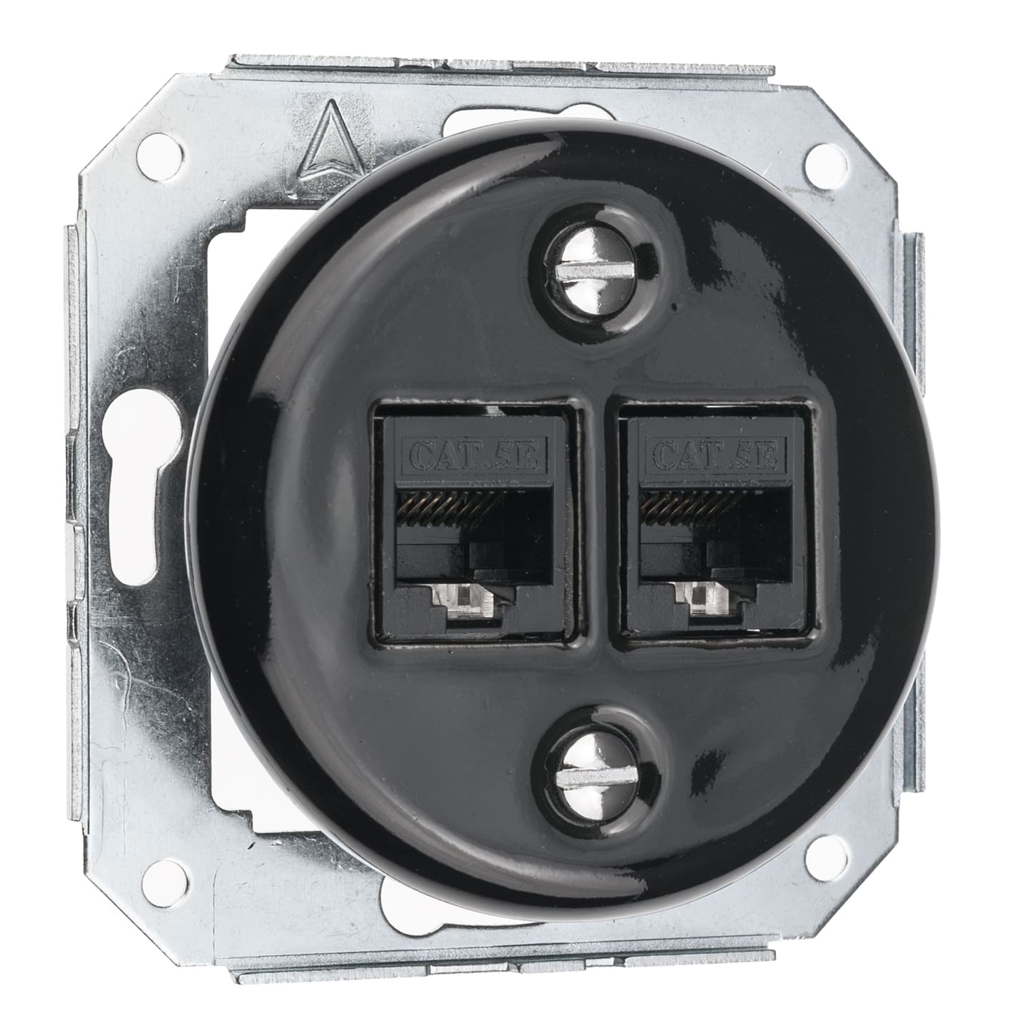 Gniazdo ceramiczne internetowe 2xRJ45 czarne podtynkowe do ramki