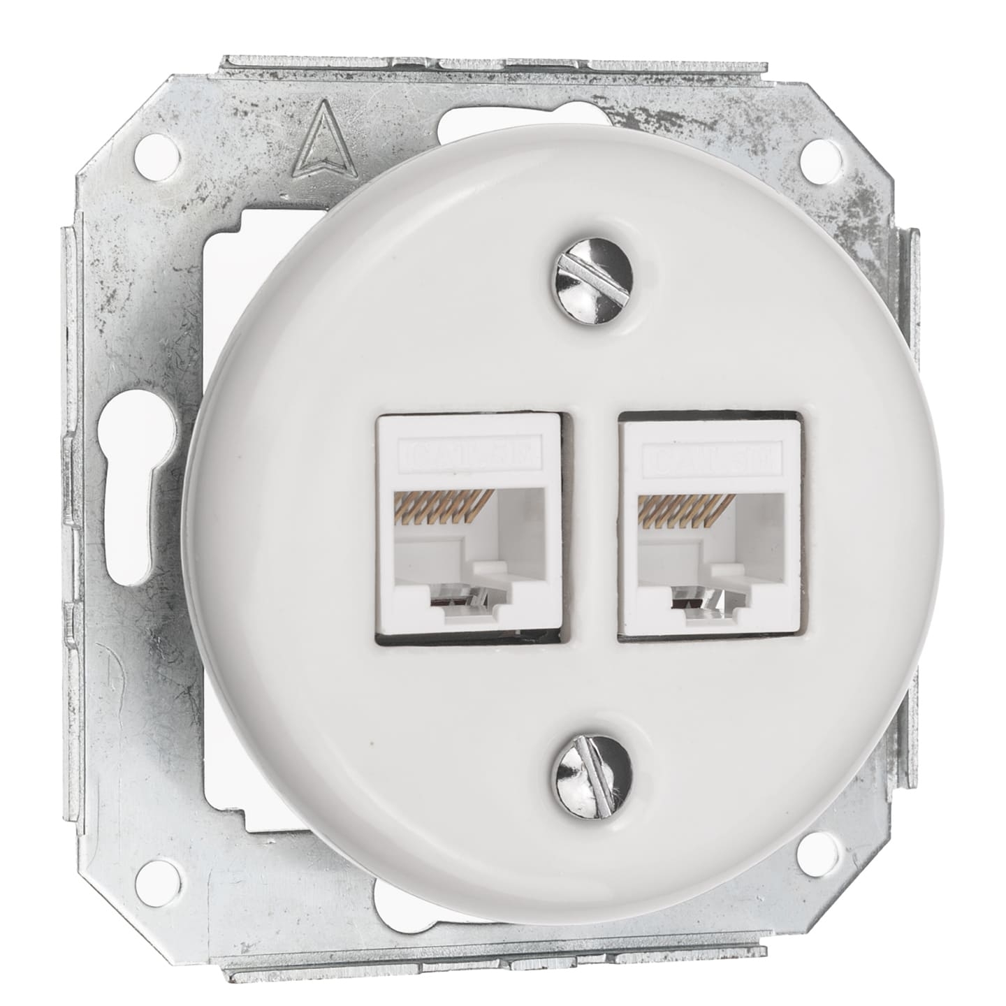 Gniazdo ceramiczne internetowe 2x RJ45 podtynkowe do ramki białe
