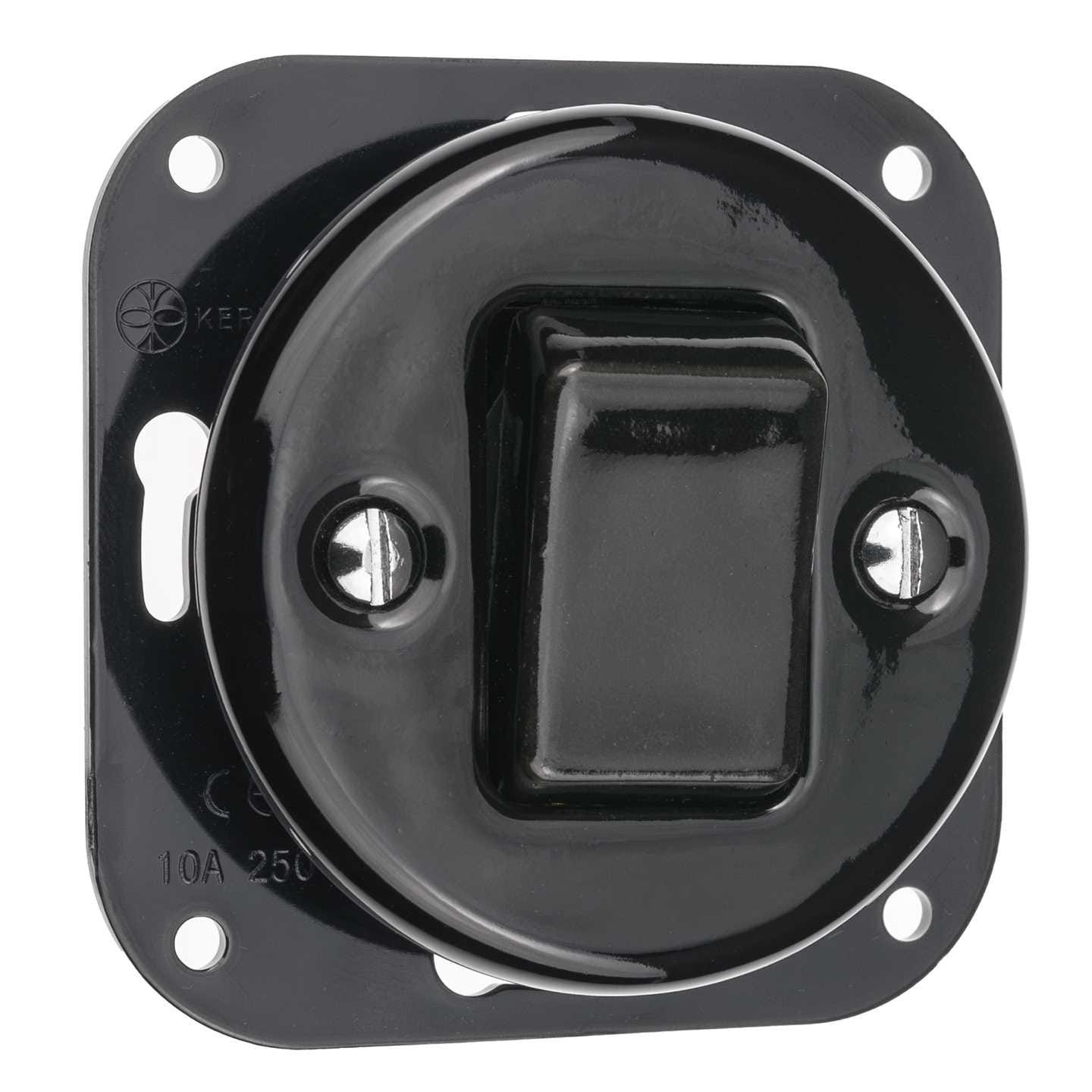 Wyłącznik krzyżowy retro ceramiczny podtynkowy pojedynczy czarny do ramki