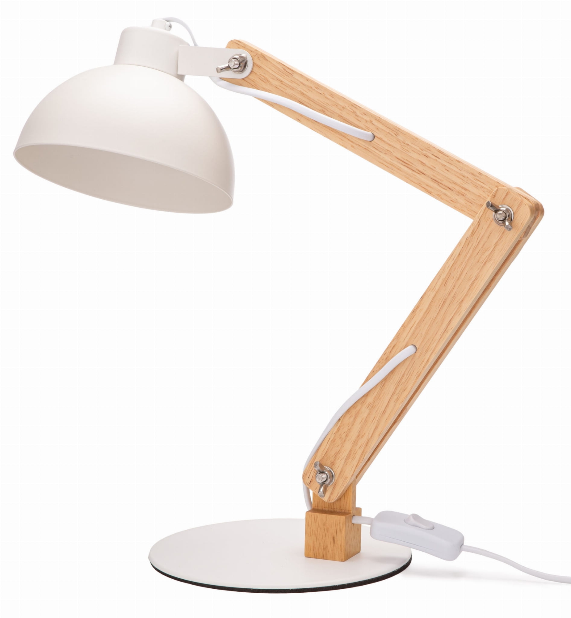 Lampka biurkowa biała drewniana regulowana 1 x E27