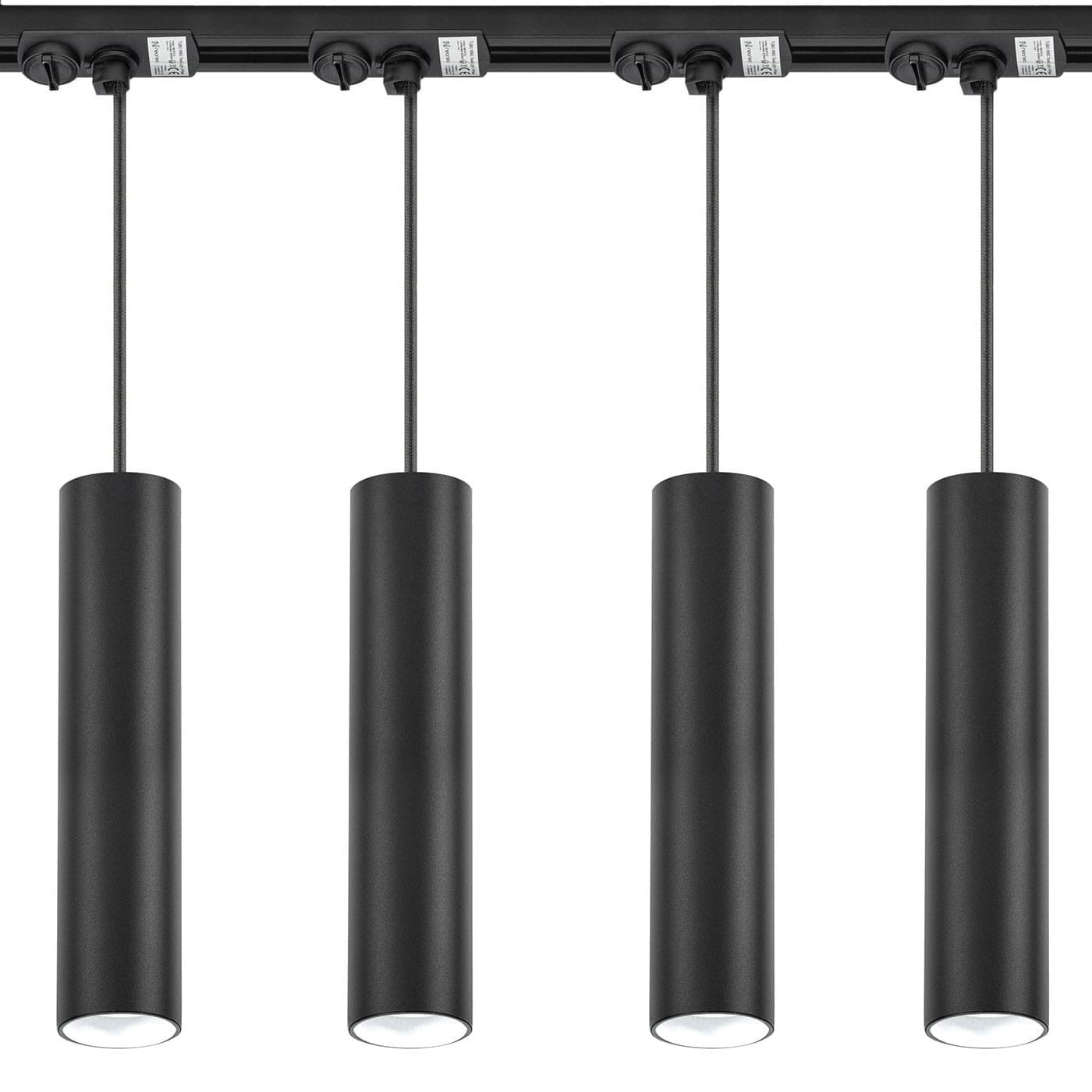 Lampa wisząca na szynie zestaw 4x oprawa TUBO Czarna + Szynoprzewód 150 cm