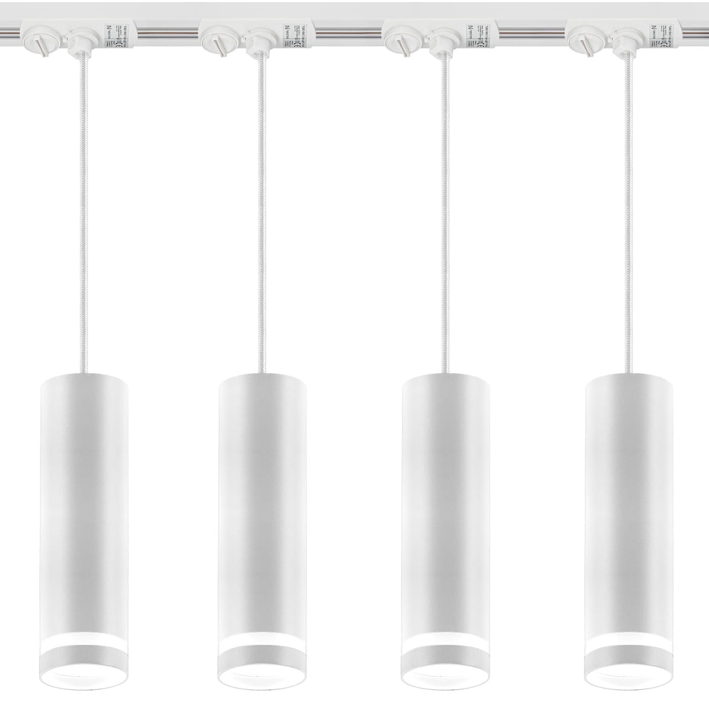Lampy na szynoprzewodach 4x Lampa Wisząca TUBO RING Biała + 2x Szyna 100 cm
