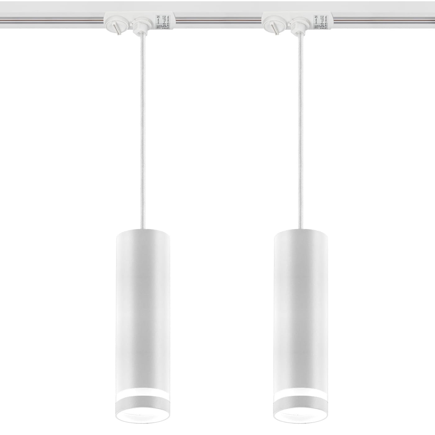 Lampa wisząca na szynie zestaw 2x oprawa TUBO RING biała + szynoprzewód 1m