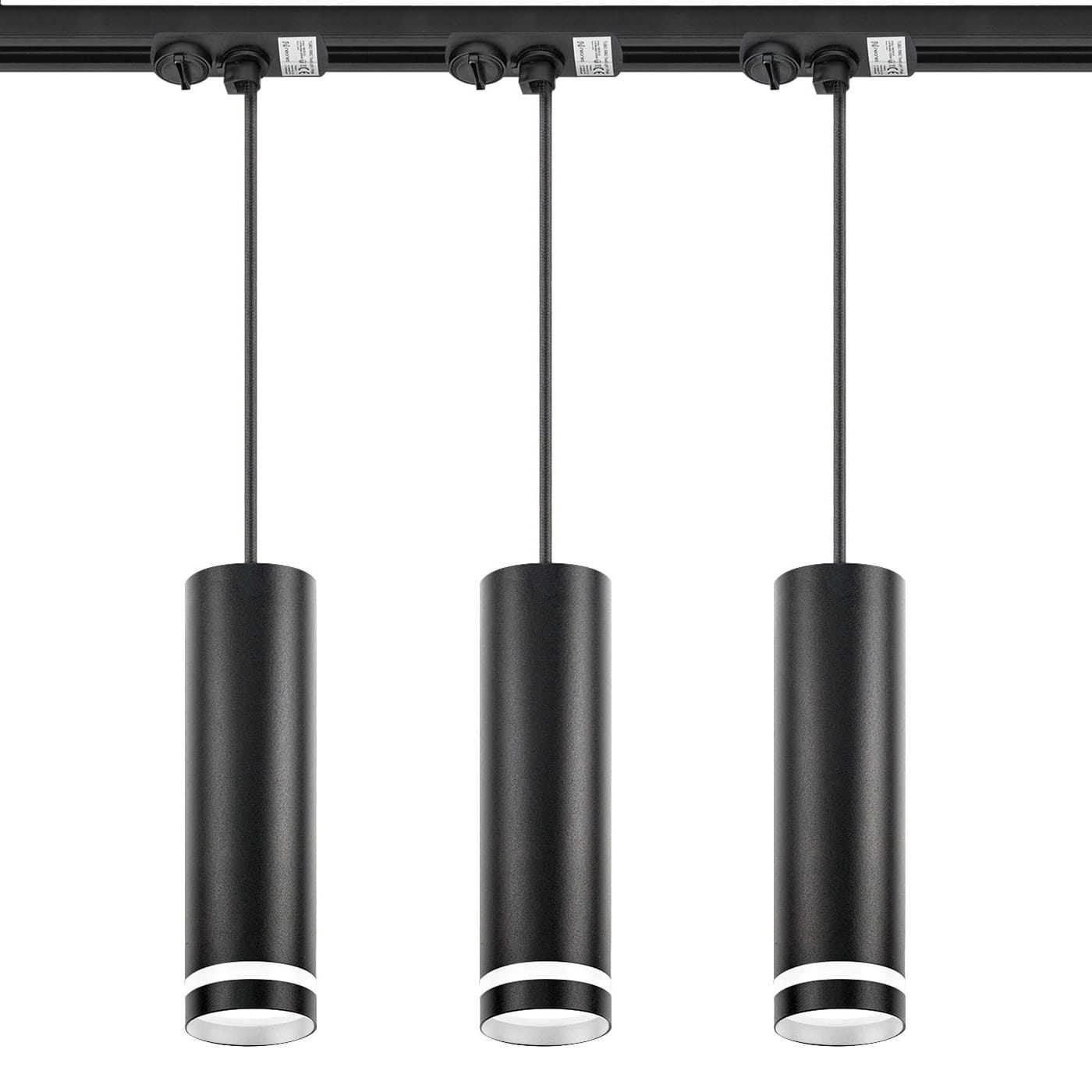 Oświetlenie na szynie czarne Zestaw 3x Oprawa Wisząca TUBO RING + szyna 100 cm
