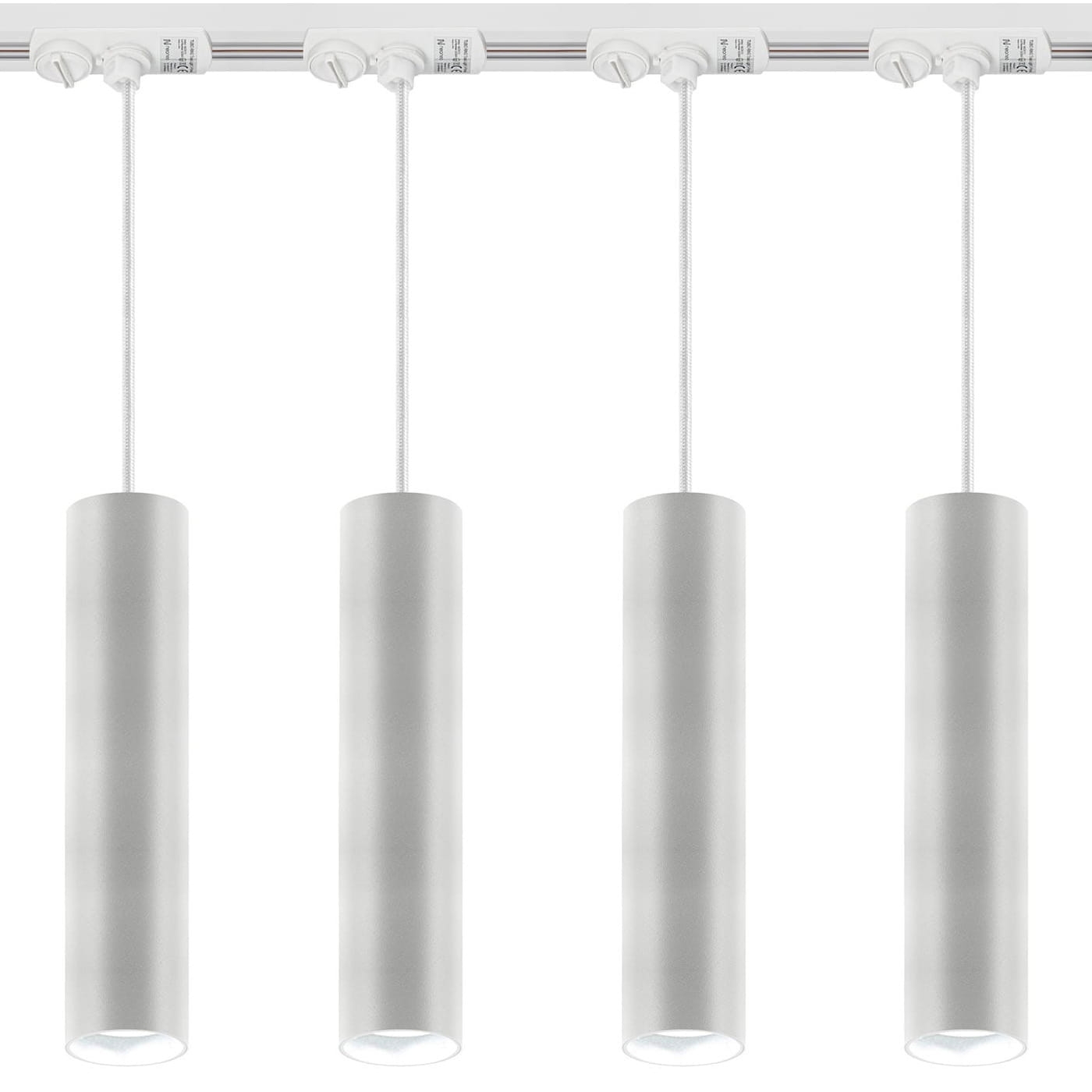 Lampy na szynie białe Zestaw 4x Lampa Wisząca TUBO + Szynoprzewód 150 cm 1-fazowa