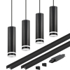 Lampy na szynach czarne 4x Lampa Wisząca TUBO RING + 2x Szyna 100 cm