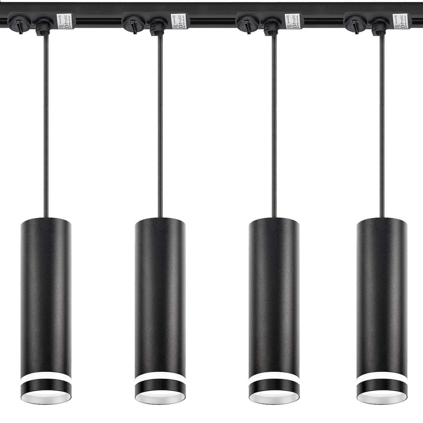 Lampy na szynach czarne 4x Lampa Wisząca TUBO RING + 2x Szyna 100 cm