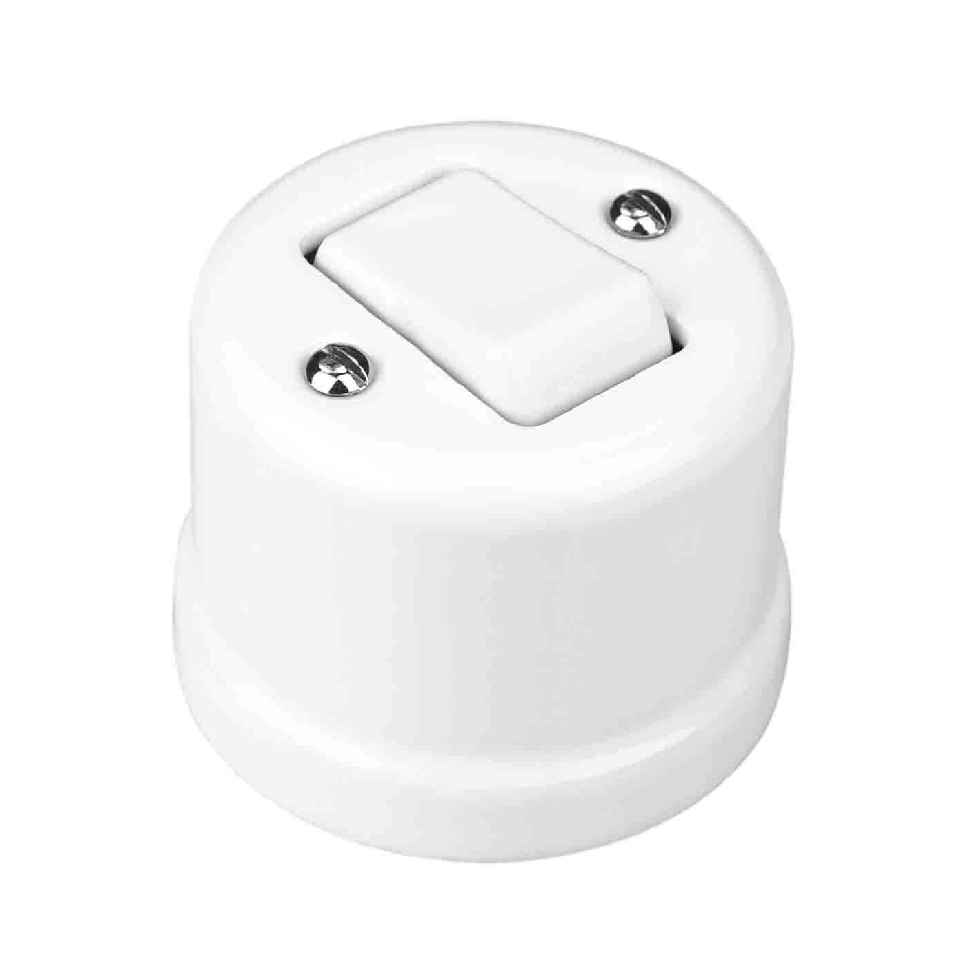 Włącznik ceramiczny natynkowy krzyżowy biały