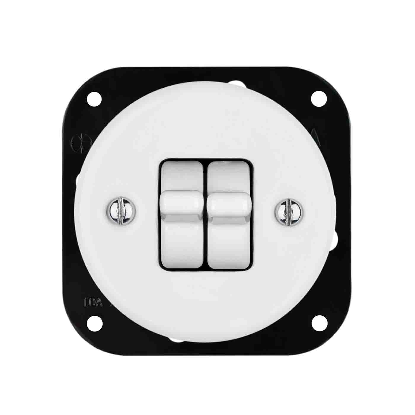 Włącznik ceramiczny hebelkowy schodowy podwójny biały