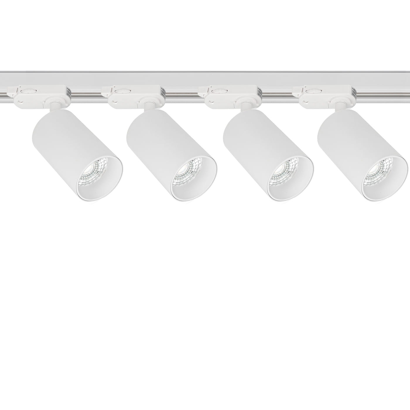 Lampy na szynach białe 4x oprawa PIVOT + 2x szyna 1m łącznik zasilający 3 fazowy