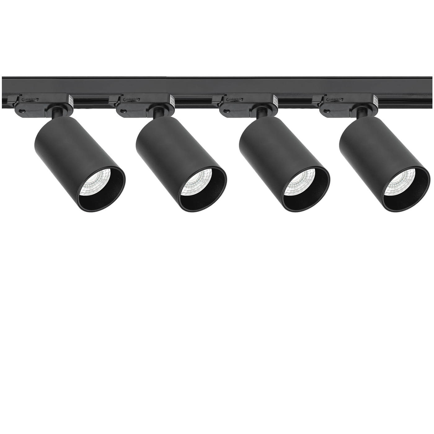 Lampy na szynie czarne 4x oprawa PIVOT + 2x szyna 1m łącznik zasilający 3 fazowy