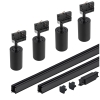 Lampy na szynie czarne 4x oprawa PIVOT + 2x szyna 1m łącznik zasilający 3 fazowy