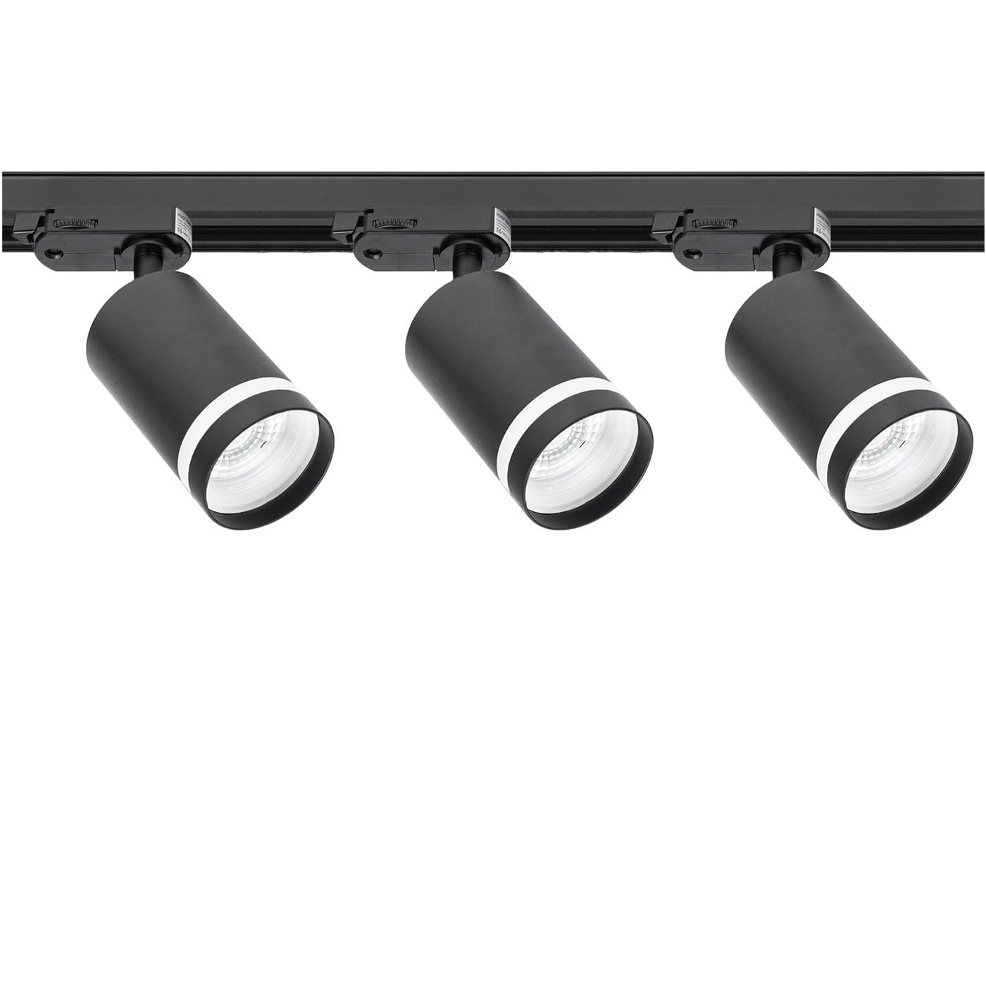 Lampy do szynoprzewodów zestaw 3x oprawa PIVOT RING czarna + szyna 1,5 m 3 fazowa