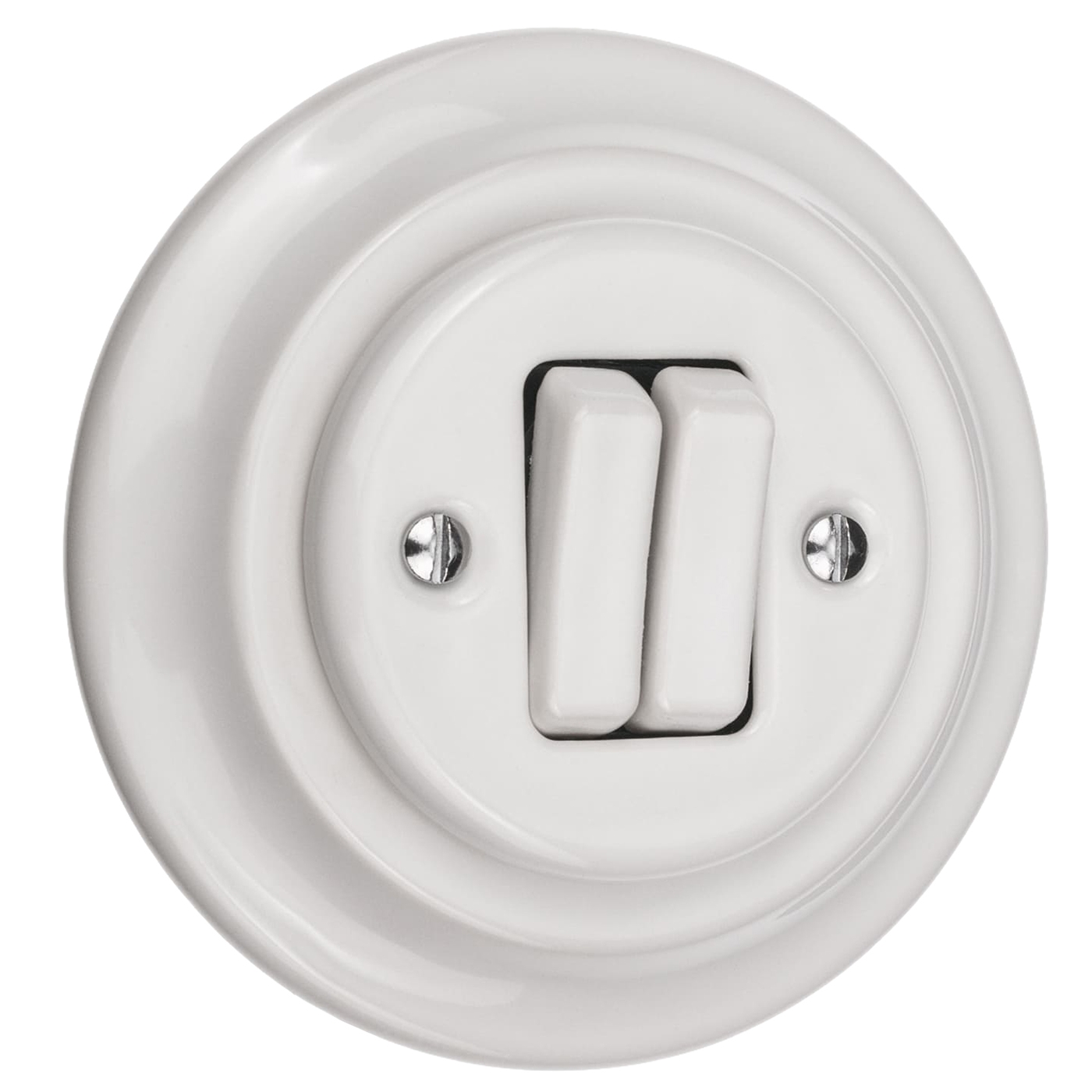 Włącznik retro podwójny biały schodowy podtynkowy