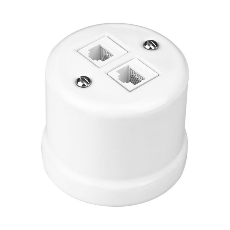 Gniazdo ceramiczne internetowe 2x RJ45 Cat 6a natynkowe białe