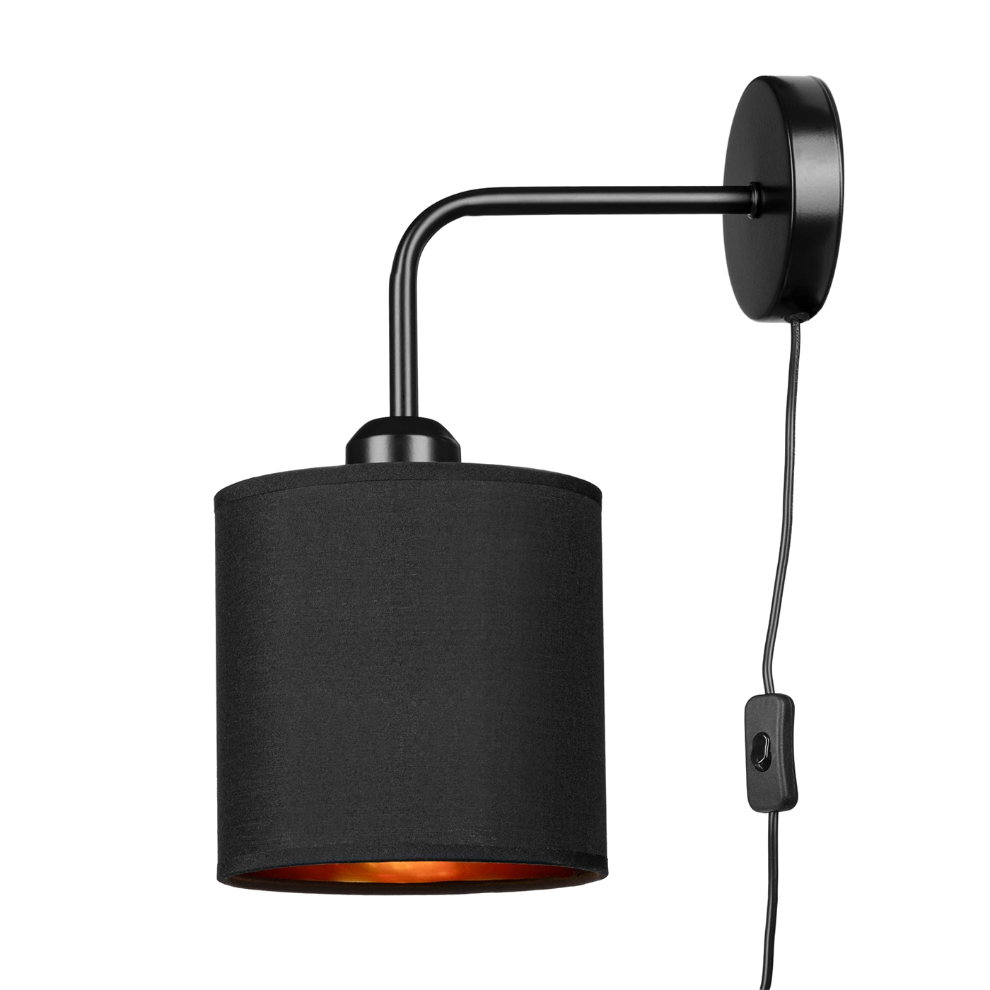 Kinkiet do kontaktu czarno złoty z abażurem E27