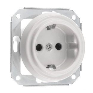 Gniazdo schuko ceramiczne podtynkowe okrągłe białe do ramki