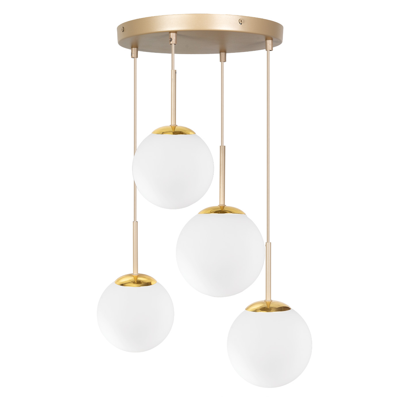 Lampa wisząca kule szklane białe mleczne 4 punktowa PLANO beżowo złota 4xE27