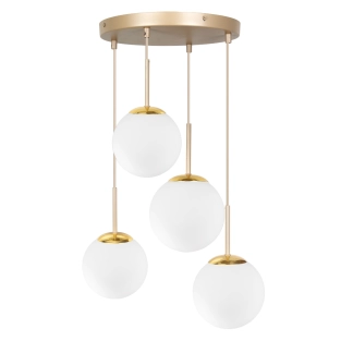 Lampa wisząca kule szklane białe mleczne 4 punktowa PLANO beżowo złota 4xE27