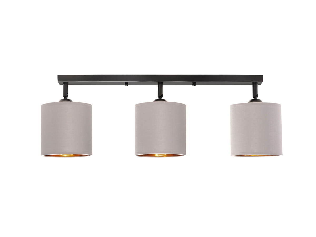 Lampa sufitowa potrójna abażur szaro złoty.jpg