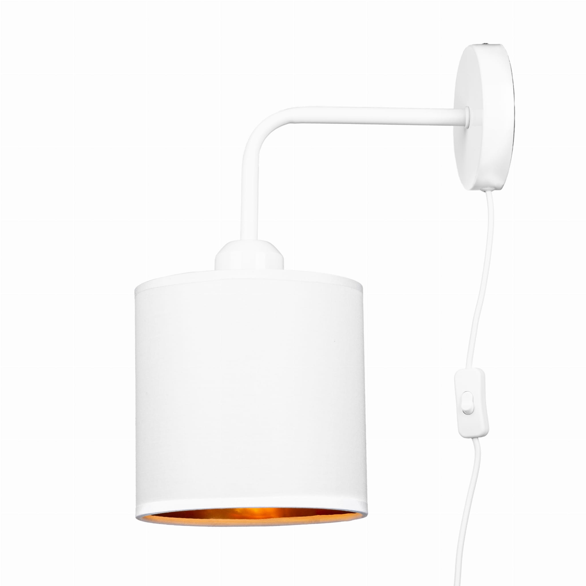 Kinkiet do kontaktu biało złoty z abażurem E27