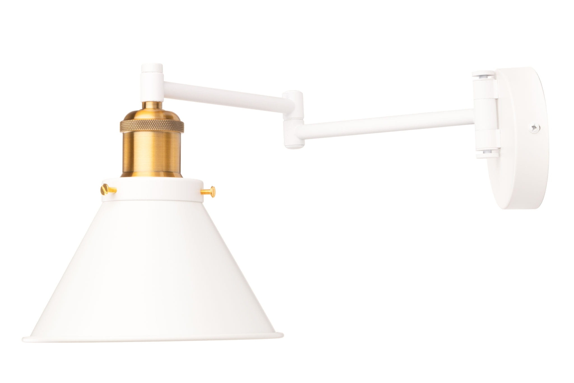 Kinkiet na wysięgniku biało złoty loft 1xE27