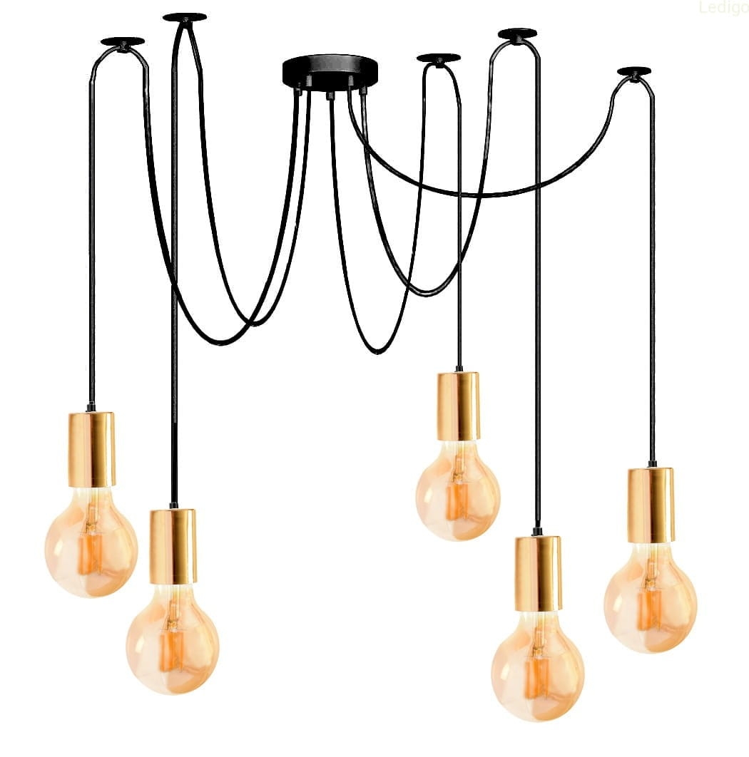 Lampa wisząca pająk czarno złota 5 ramion E27