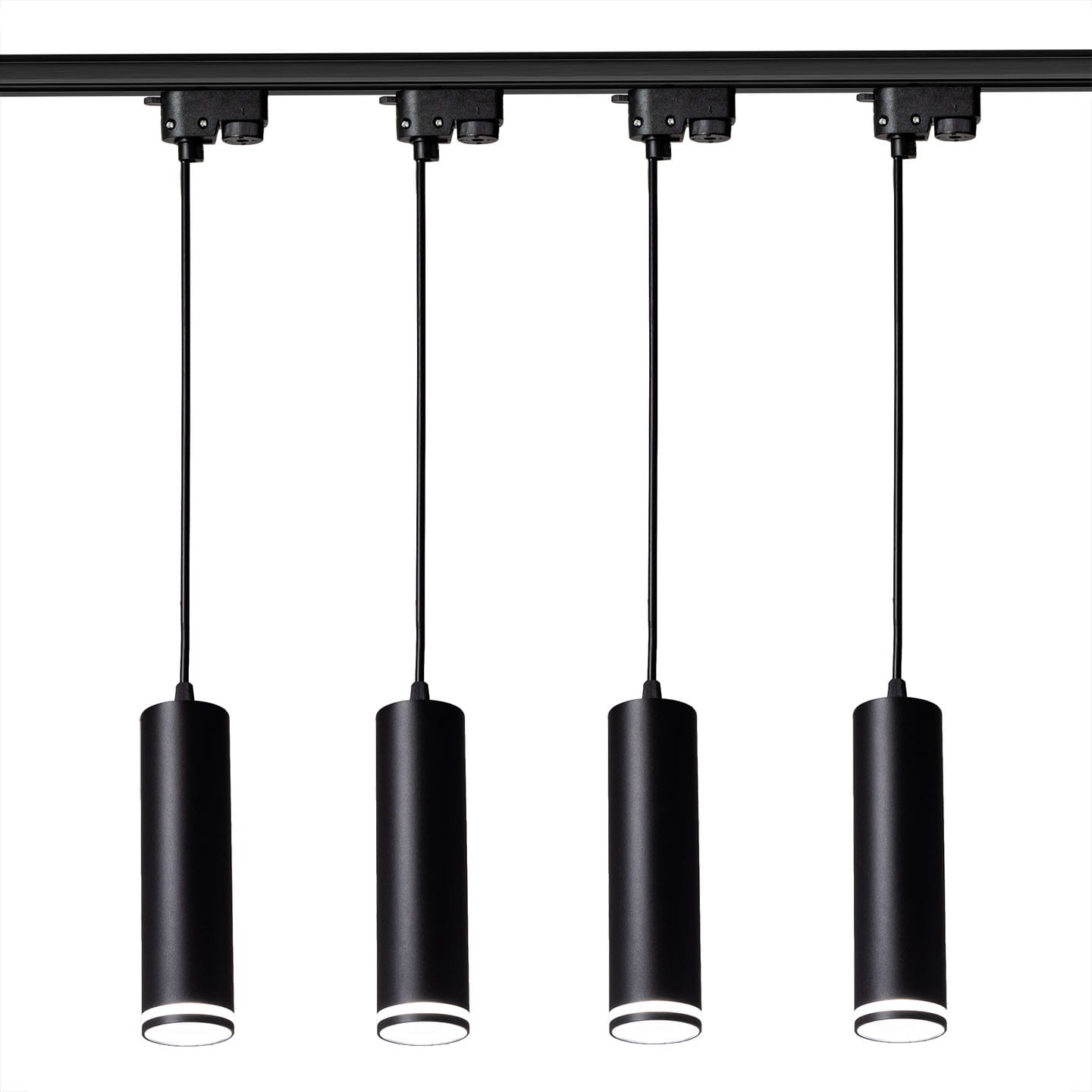 4x Lampa szynowa wisząca RING czarna GU10 1-fazowa + 2x szyna 1m + łącznik