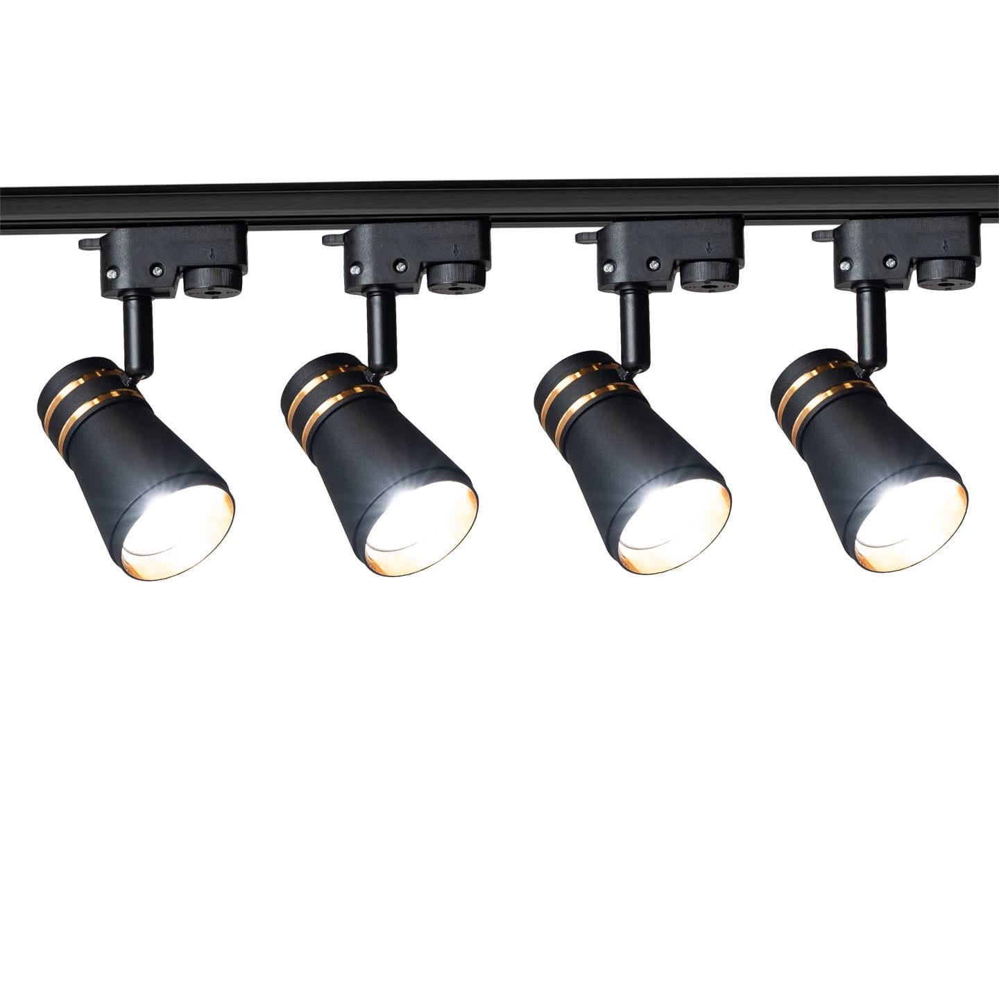 Zestaw 4x Lampa szynowa czarno złota SILVIO GU10 1-fazowa + 2x szyna 1m + łącznik