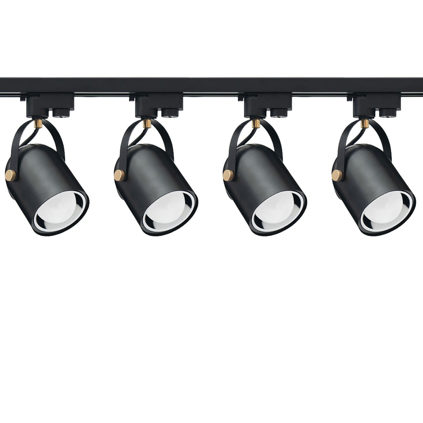 4x Lampa szynowa czarna na żarówkę E27 + 2x szynoprzewód 1m + łącznik ruchomy 1-fazowy