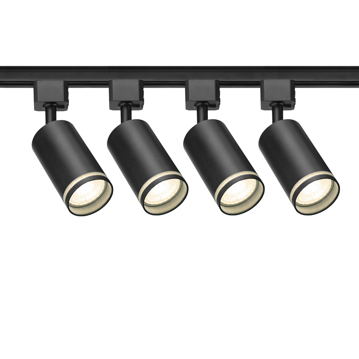 4 x reflektor na GU10 ring czarna jednofazowa + dwie szyny 1 m + łącznik wybór