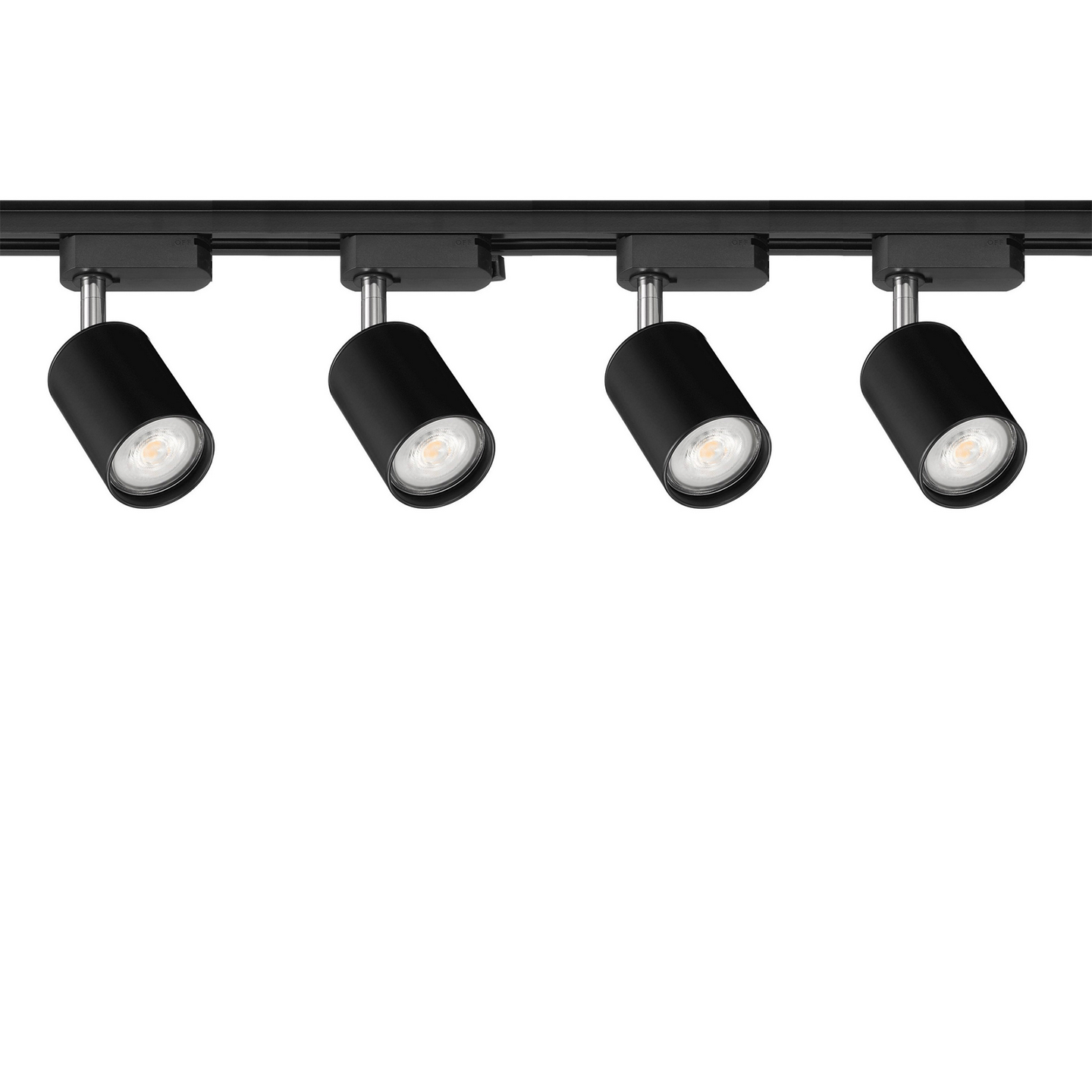 4 x Reflektor szynowy LED na żarówkę GU10 czarny + dwie szyny 1m + łącznik liniowy