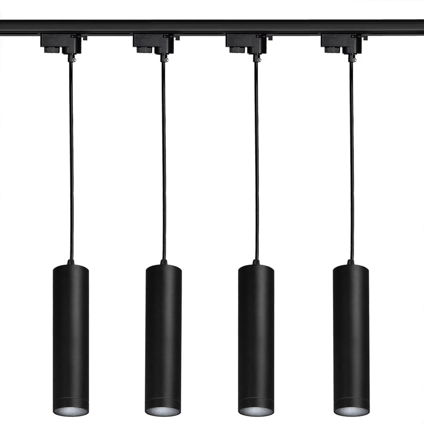 4x Lampa szynowa wisząca czarna tuba GU10 30cm + 2x szyna 1m + łącznik wybór