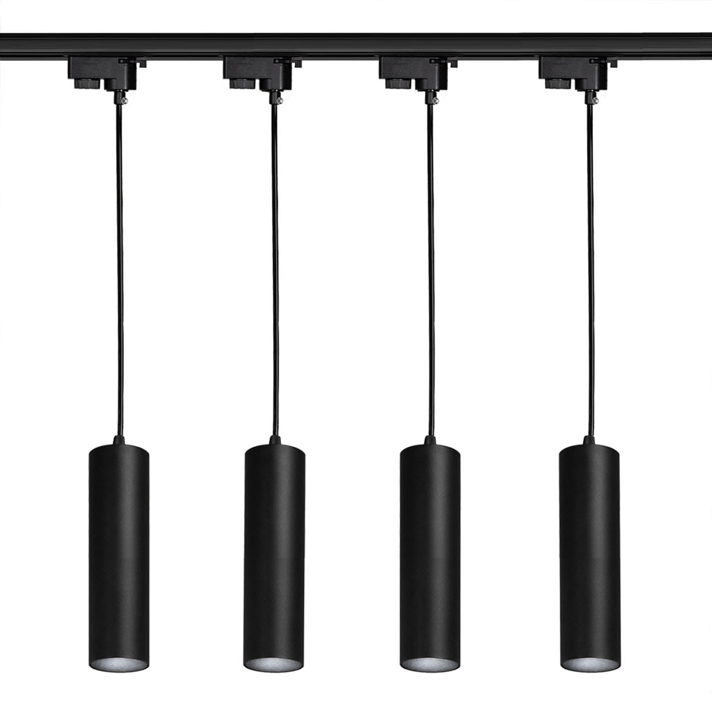 4x Lampa szynowa wisząca czarna tuba GU10 24 cm + 2x szyna 1m + łącznik wybór