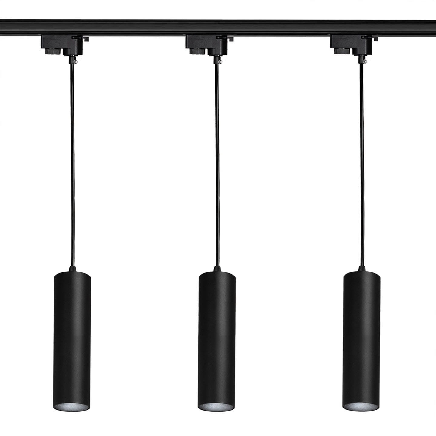 3x Lampa szynowa wisząca czarna tuba GU10 24 cm + szyna 1m